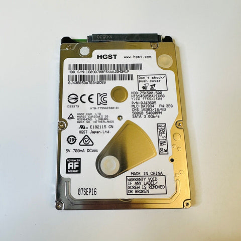 HGST 500GB 2.5” Internal PS4, Hard Drive Z5K500-500 5400 RPM HTS545050A7E680 HDD
