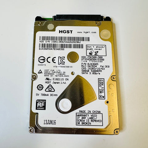 HGST 500GB 2.5” Internal PS4, Hard Drive Z5K500-500 5400 RPM HTS545050A7E680 HDD