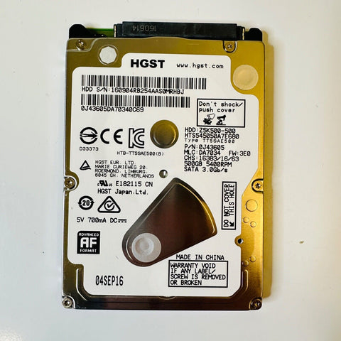 HGST 500GB 2.5” Internal PS4, Hard Drive Z5K500-500 5400 RPM HTS545050A7E680 HDD