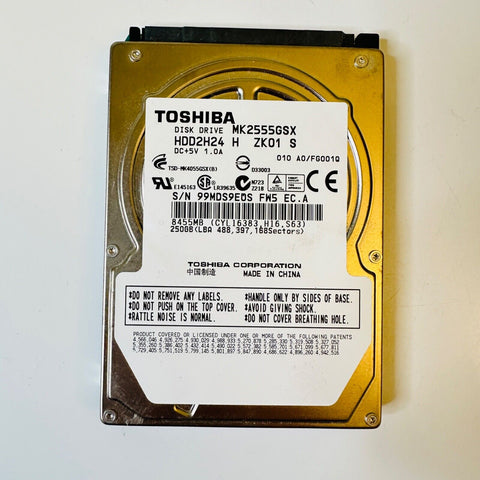 TOSHIBA MK2555GSX 250GB 5400RPM 8MB Cache 2.5" SATA  Internal Hard Drive.