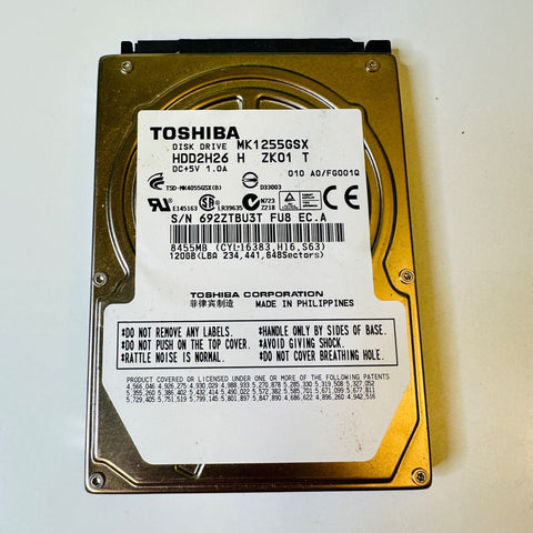 TOSHIBA MK1655GSX 120GB 5400RPM 8MB Cache 2.5" SATA  Internal Hard Drive.