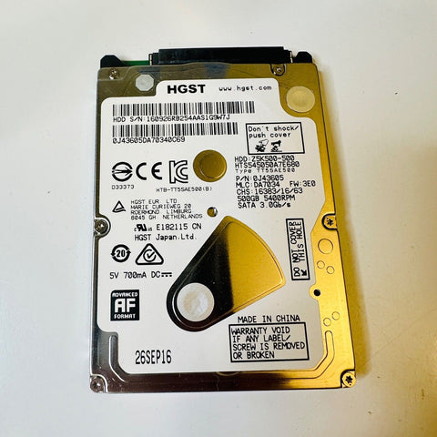 HGST 500GB 2.5” Internal PS4, Hard Drive Z5K500-500 5400 RPM HTS545050A7E680 HDD