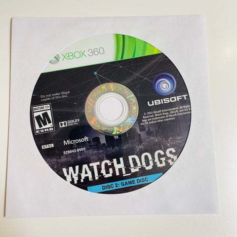 Watch Dogs (Microsoft Xbox 360, 2014) Disc 2 Only, Disc Surface Is As New!