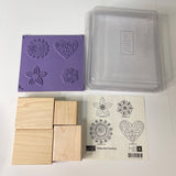 Stampin' Up! 4PC Stamp Set Polka Dot Punches Rubber Stamp Heart Flowers