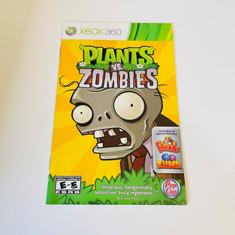 Plants vs. Zombies (Microsoft Xbox 360, 2010) Manual Only, No Game!