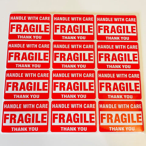 12/36x FRAGILE HANDLE WITH CARE stickers (3"X2") moving & shipping labels